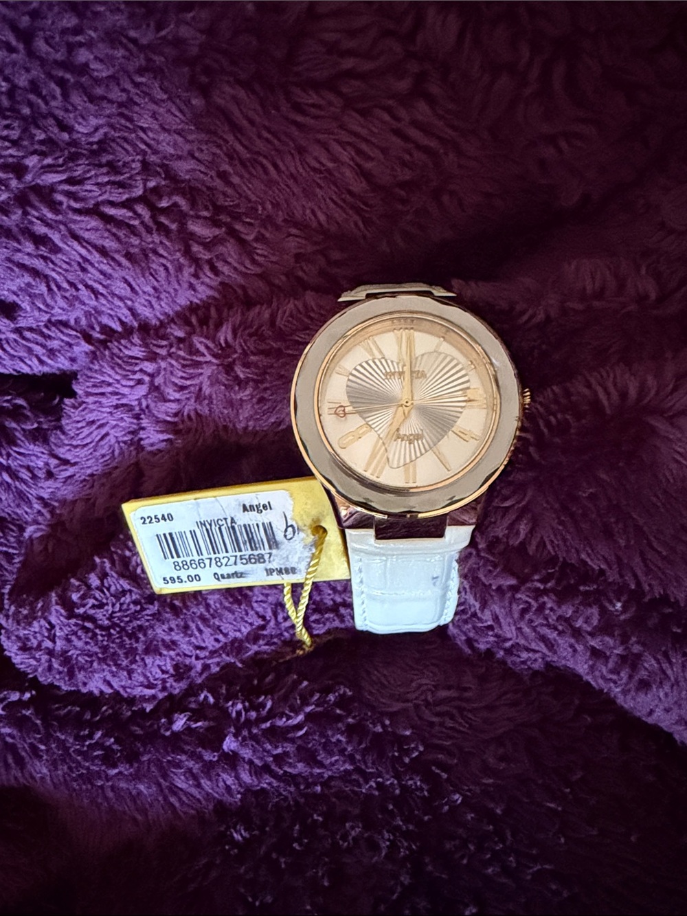 Invicta Women's Rose Gold Dial White Leather Strap Watch - Angel Series